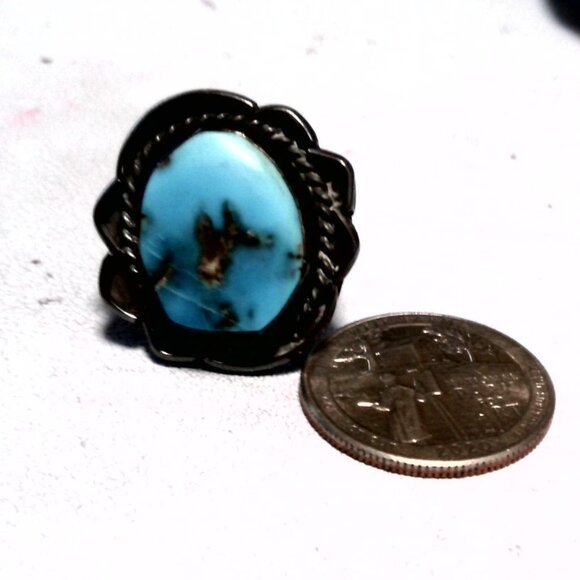 🐸🐸Vintage Native American  TURQUOISE RING 5.5 - Picture 4 of 12